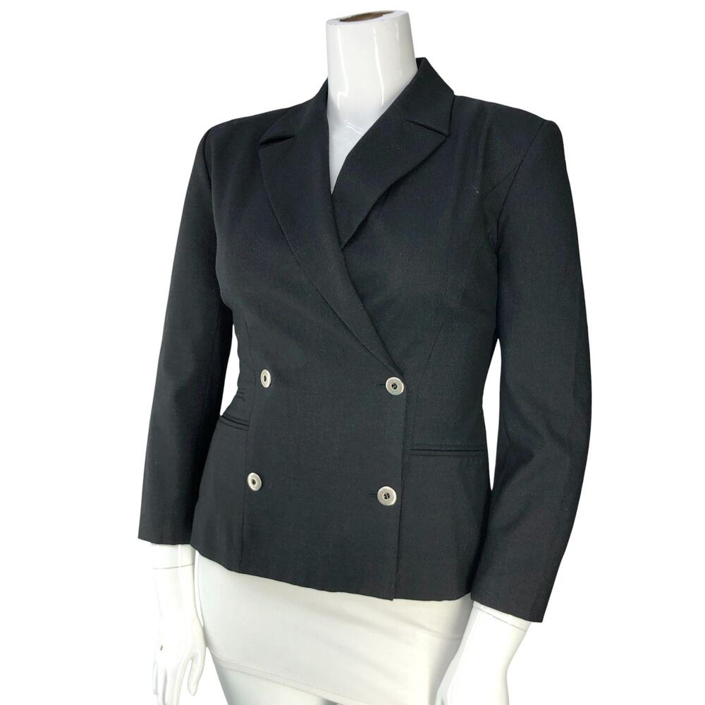 State Of Claude Montana Blazer Womens 12 Black Double Breasted Wool Blend Jacket